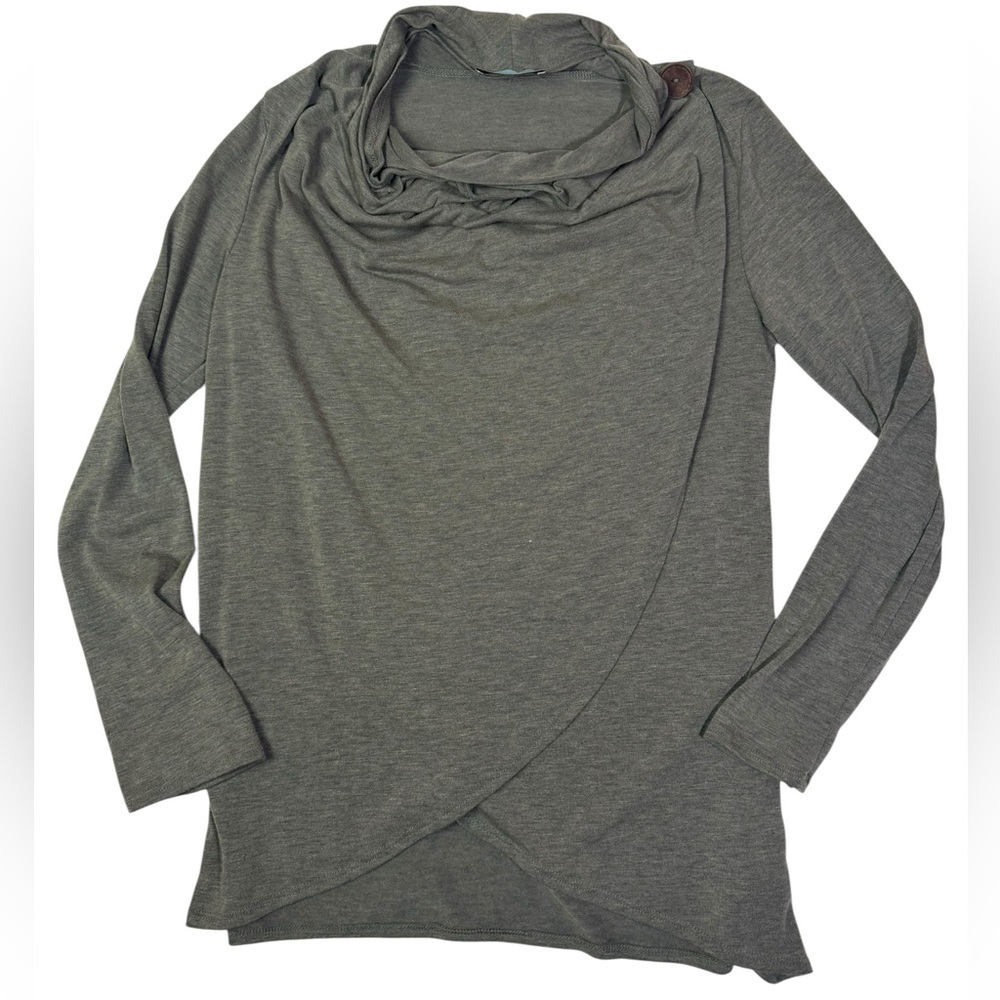 Chatoyant Olive Green Draped‎ Cowl Neck Long Sleeve Tunic Top Women’s Size xl